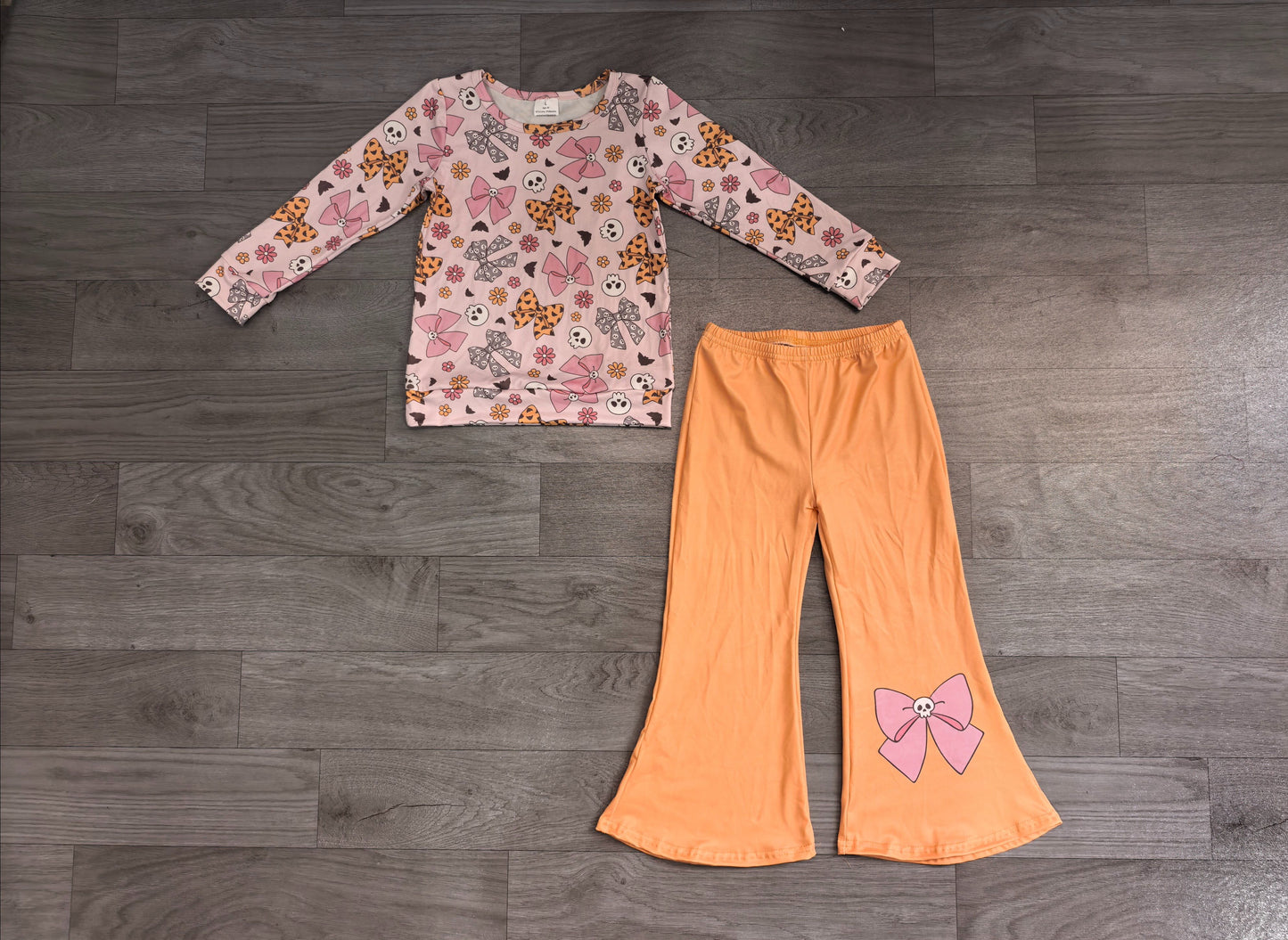 ( No moq ) Preorder Baby Girls Kids Long Sleeves Bows Shirt Bell Pants Halloween Set Clothes