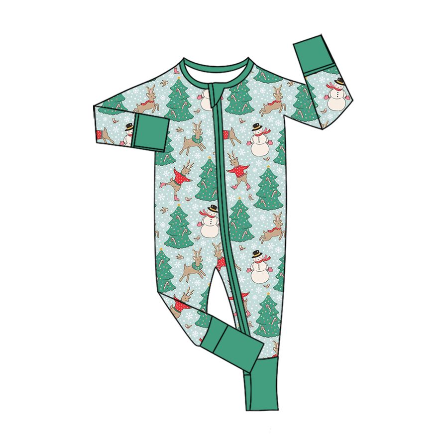 ( Moq 5 ) Preorder Baby Boys Kids Snowman Christmas Deer Zipper Sleeper Footie Green Romper Clothes