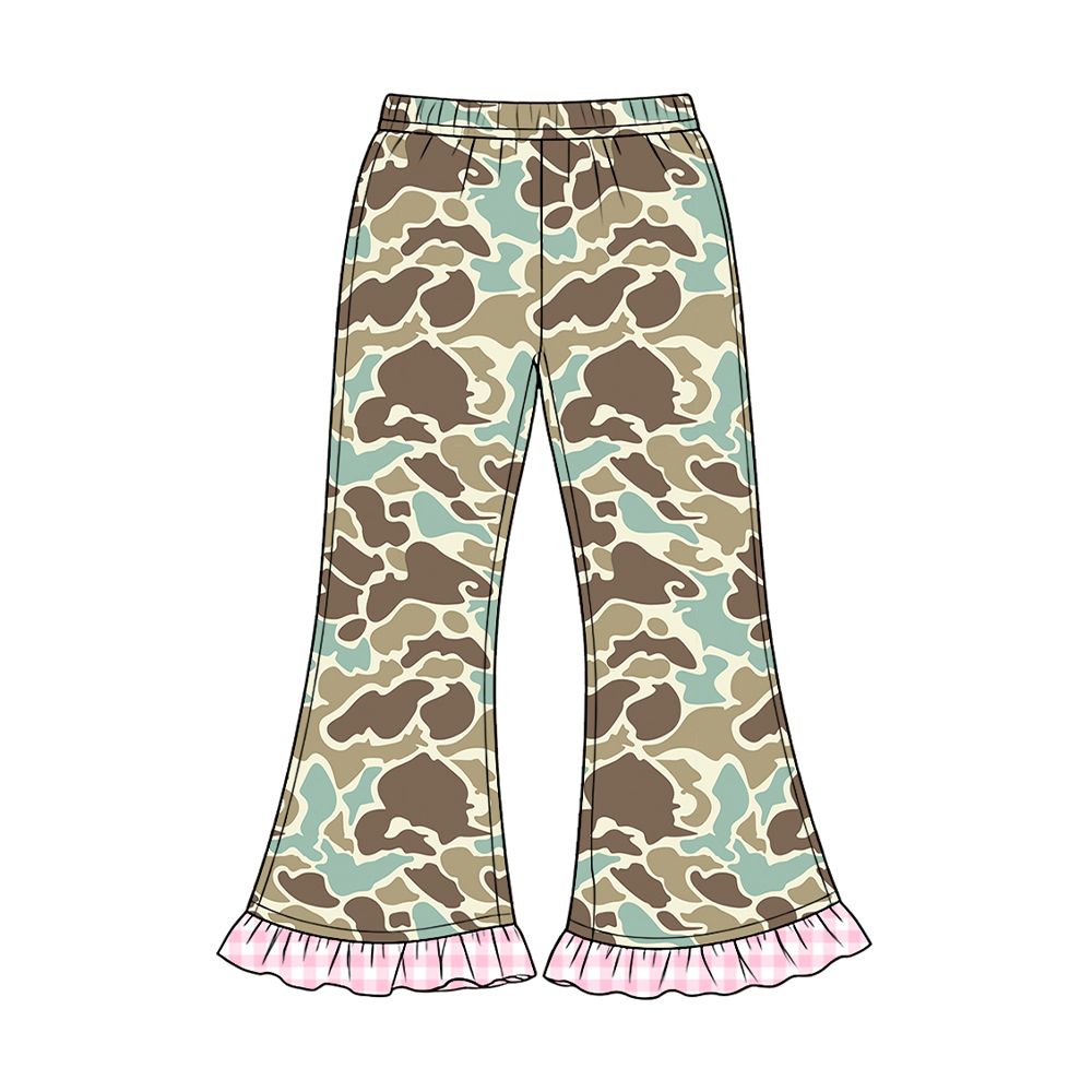 ( Moq 5 ) Preorder Baby Girls Kids Plaid Ruffle Bell Pants Bottoms Camo Clothes