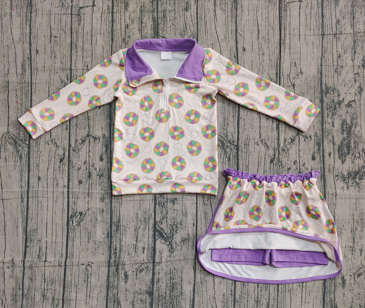 Baby Girls Kids Donuts Zipper Tops Shorts Skirt Skort Mardi Gras Clothes Set RTS