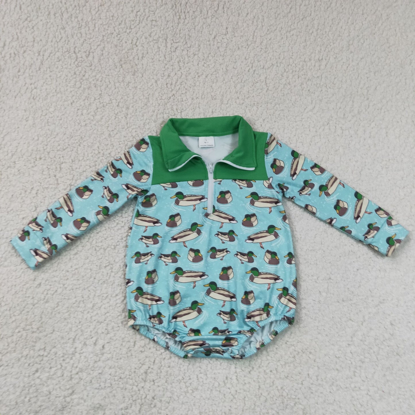 Baby Boys Infant Long Sleeves Ducks Green Zipper Bubble Romper Clothes RTS