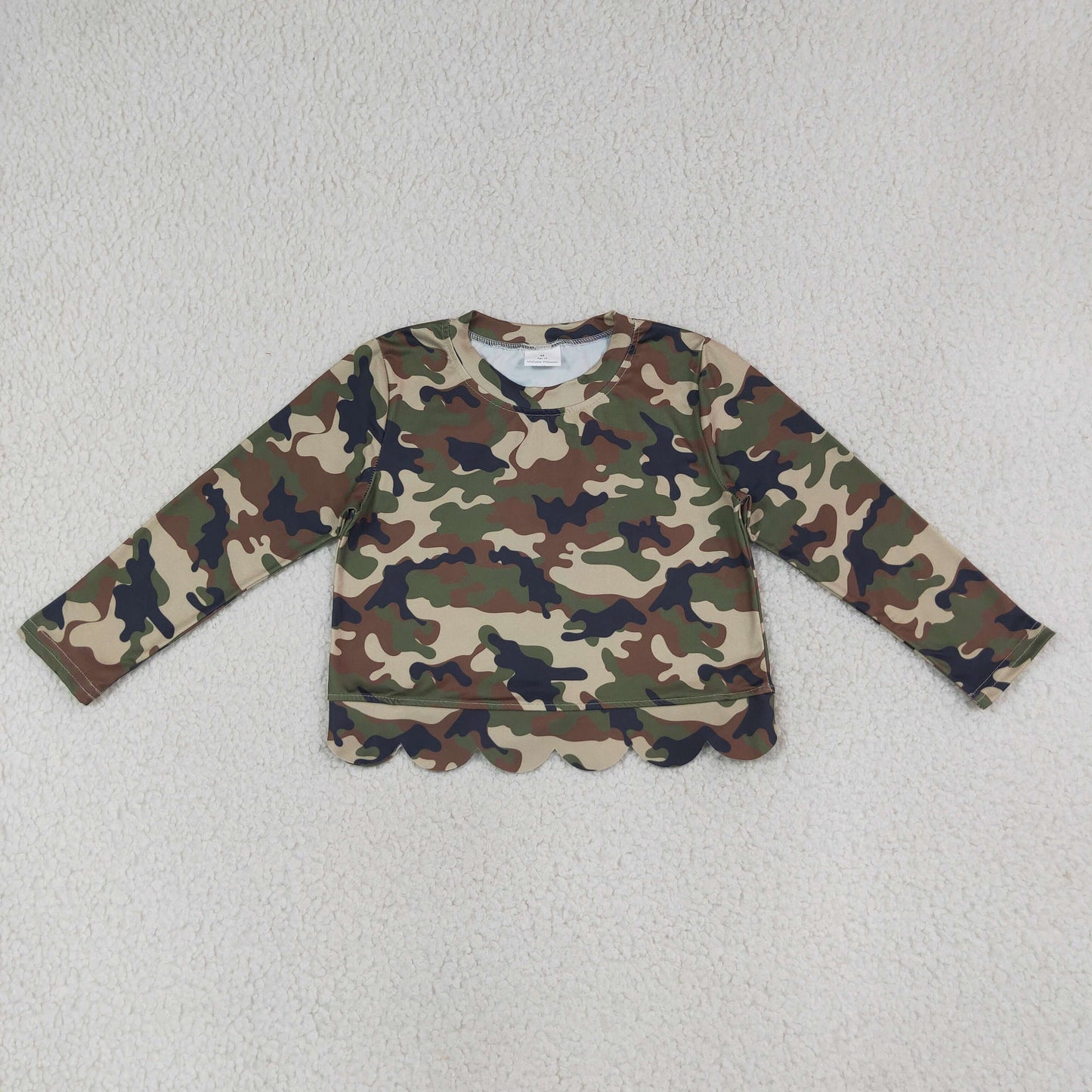 Baby Girls Kids Green Camo Long Sleeves Shirt Scallop Pullover Kids Clothes RTS