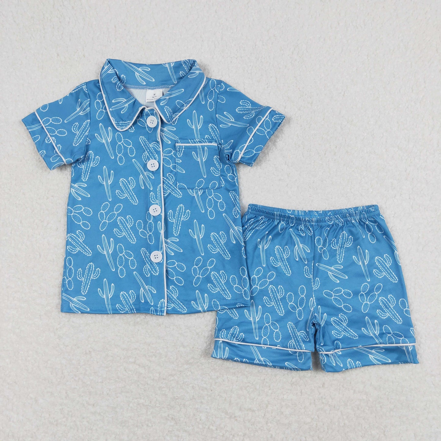 Baby Boy Short Sleeves Buttons Up Shirt Cactus Blue Shorts Western Set