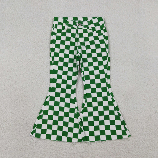 Girls Girls Kids Green Checkered Denim Bell Pants Jeans Bottoms RTS