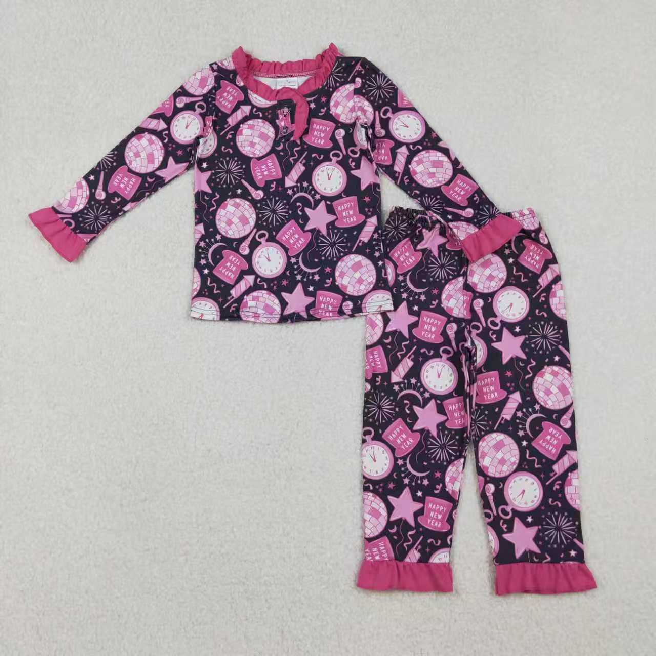 Sibling Boys Girls Kids Long Sleeves Shirt Pants Happy New Year Pajamas Set RTS