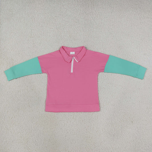 Toddler Girls Long Sleeves Color Block Half Zip Collar Sweatshirt Athletic Tops RTS