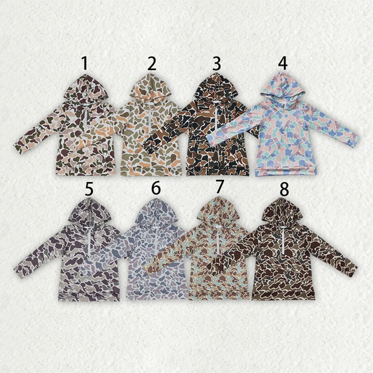 Sibling Baby Boys Kids Long Sleeves Camo Hoodie Pockets Zipper Pullovers Shirts Clothes RTS