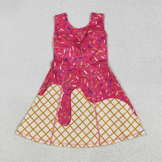 Baby Girl Sleeveless Drips Summer Pink Knee Length Yoga Active Dress RTS