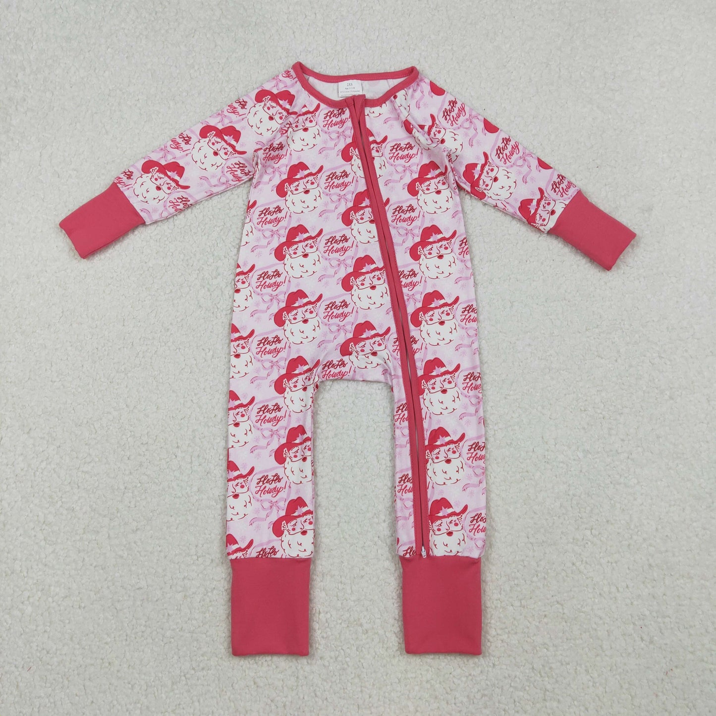 Baby Girl Long Sleeves Christmas Bows Santa Zipper Pink Romper RTS