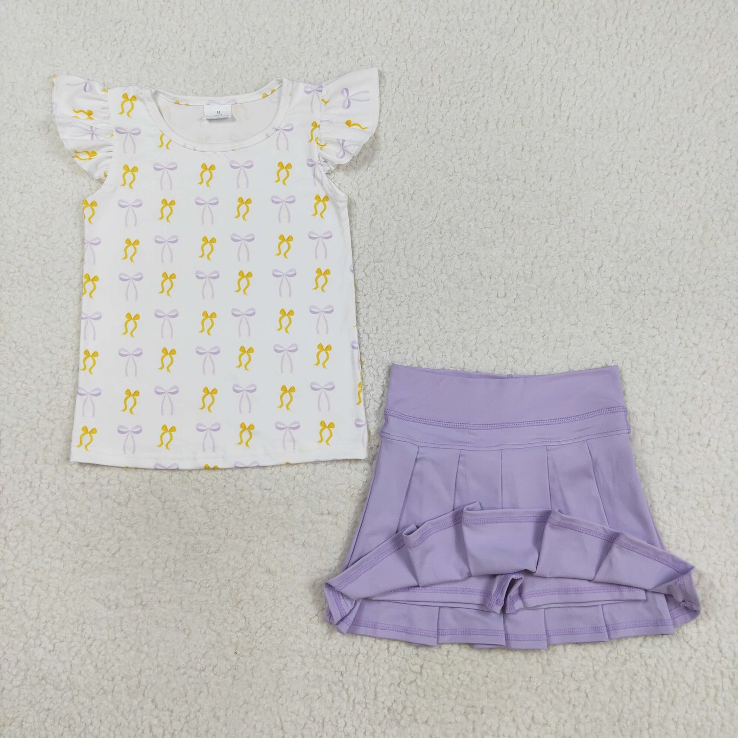 Baby Girl Short Sleeves Bows Shirt Purple Yoga Active Skort Set RTS