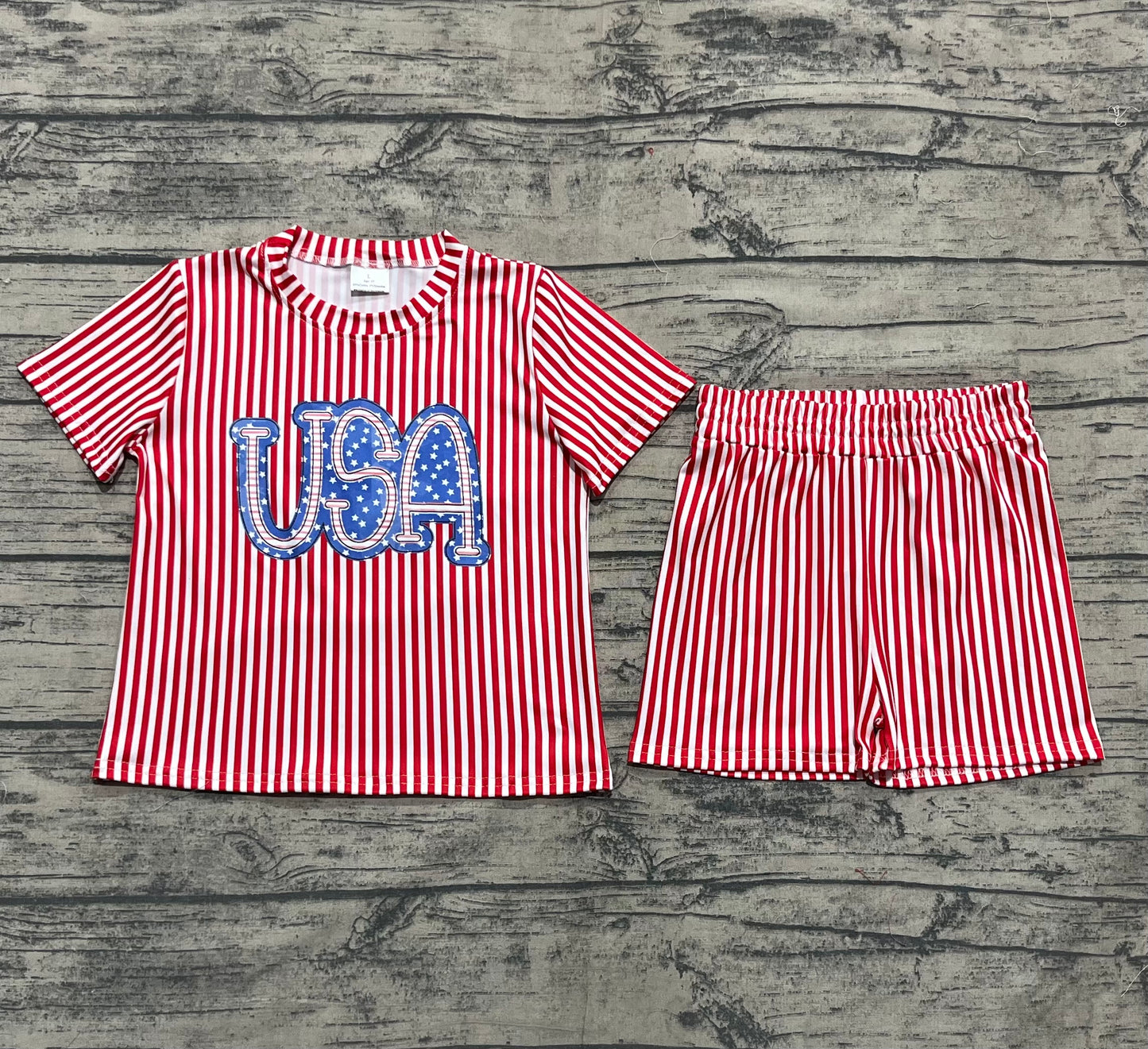 Baby Girl Short Sleeves Red Stripes Shirt Shorts 4th Of July Pajamas Set RTS