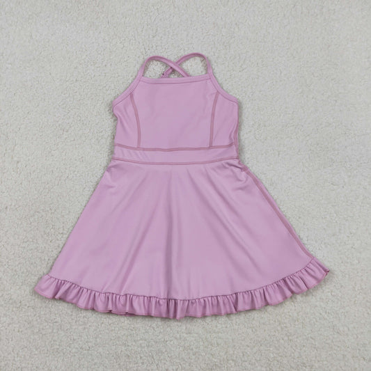 Baby Girls Kids Straps Yoga Active Purple Ruffle Knee Length Dress RTS