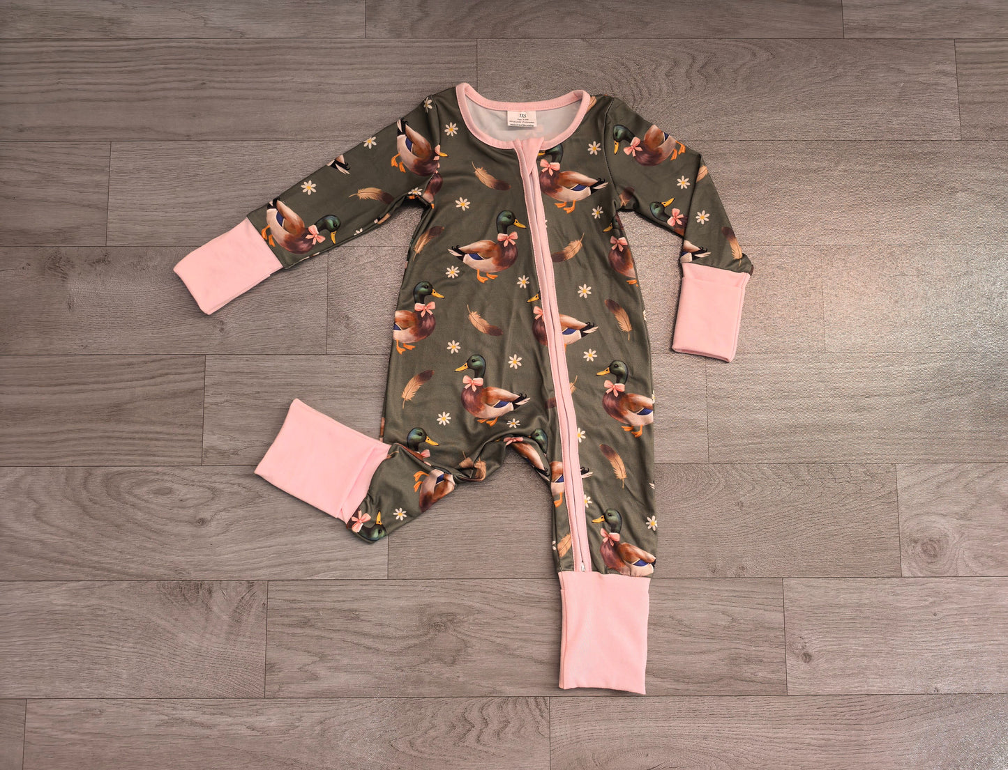 ( No moq ) Preorder Baby Girls Infant Long Sleeves Ducks Bows Flower Zipper Footie Sleeper Romper Clothes