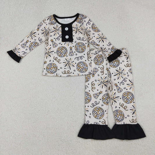Baby Girl Long Sleeves Happy New Year Buttons Shirt Pants Pajamas Set RTS