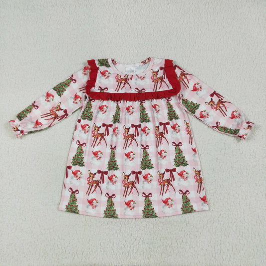 Baby Girl Long Sleeves Santa Trees Christmas Knee Length Dress RTS
