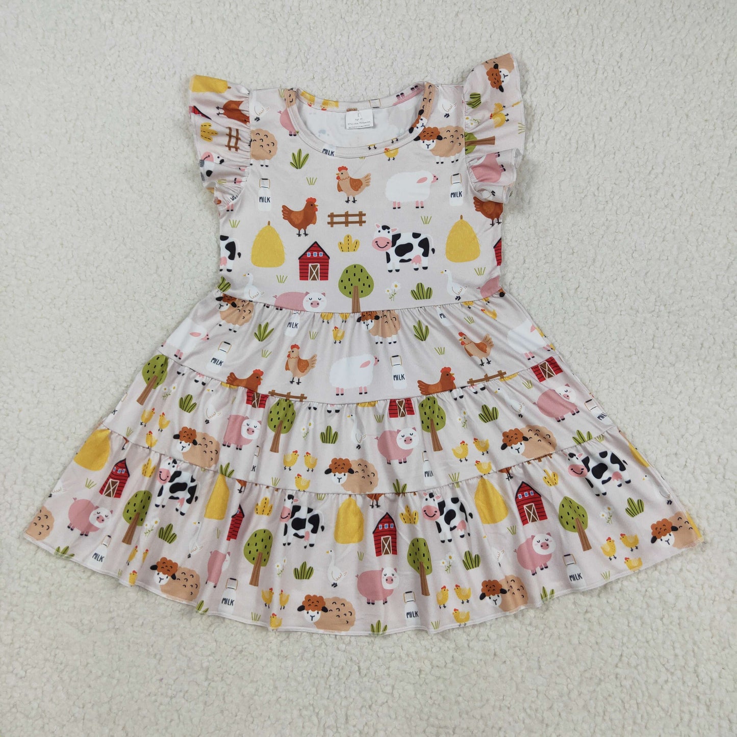 Baby Girl Short Sleeves Farm Animals Knee Length Dress RTS