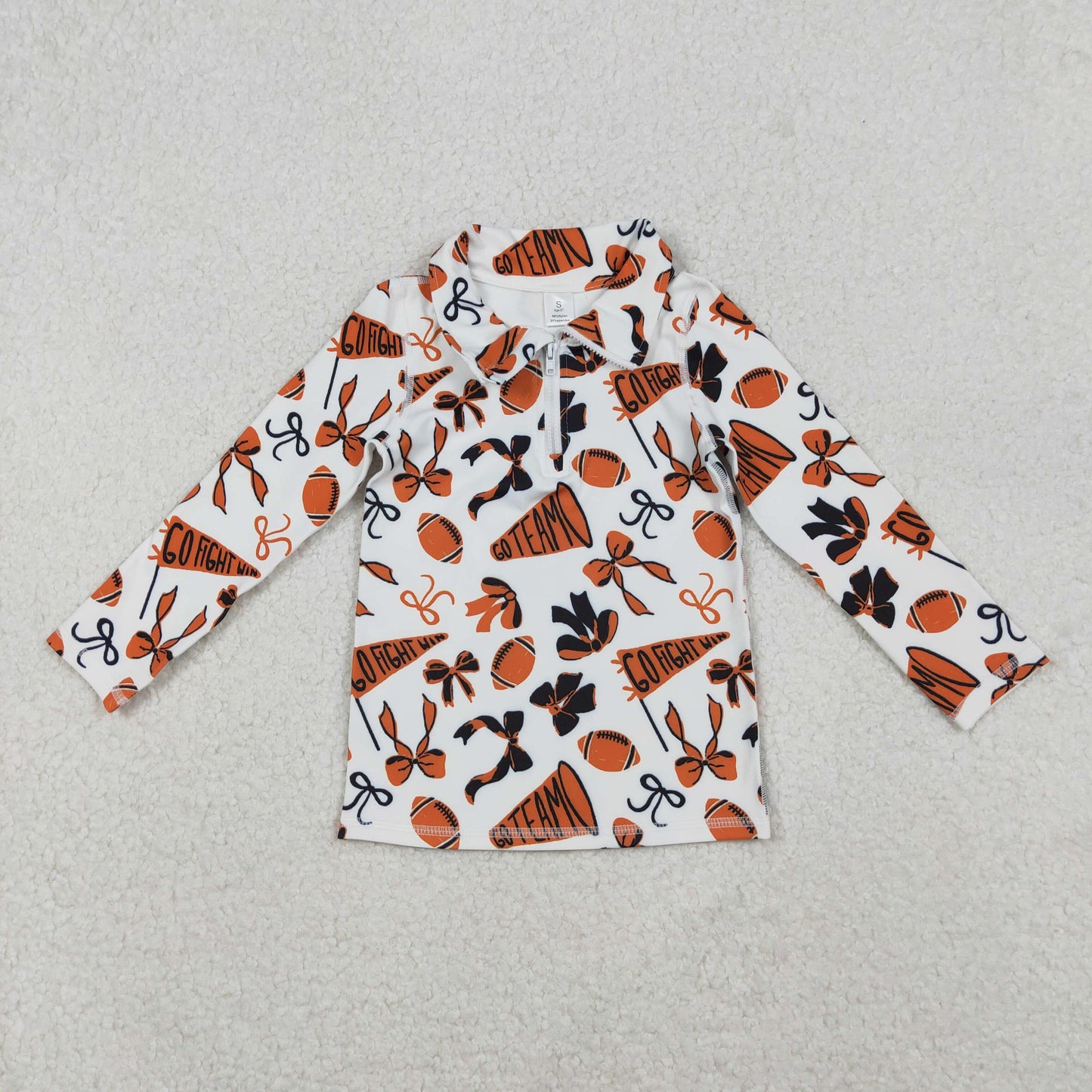 Baby Girl Long Sleeves Orange Football Bows Team Cheer Yoga Active Zipper Shirt Tops RTS(副本)