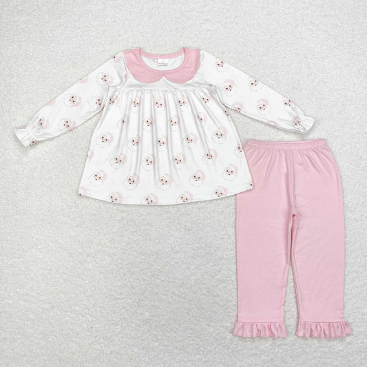 Baby Girl Long Sleeves Christmas Santa Tops Pink Cotton Pants Set