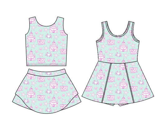 ( Moq 5 Each Style ) Baby Girls Kids Sleeveless Beach Sibling Shorts Dress Set Clothes