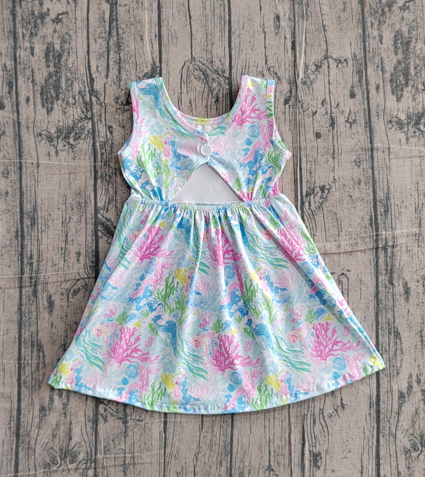 ( No moq ) Preorder Baby Girls Kids Sleeveless Sea Flower Knee Length Dress