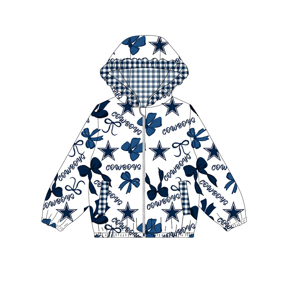 ( Moq 5 ) Baby Girls Kids Bows Stars Cheer Pockets Hoodie Zipper Team Jacket Tops