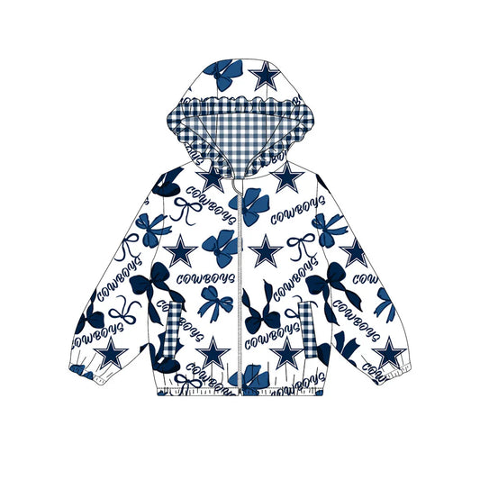 ( Moq 5 ) Baby Girls Kids Bows Stars Cheer Pockets Hoodie Zipper Team Jacket Tops