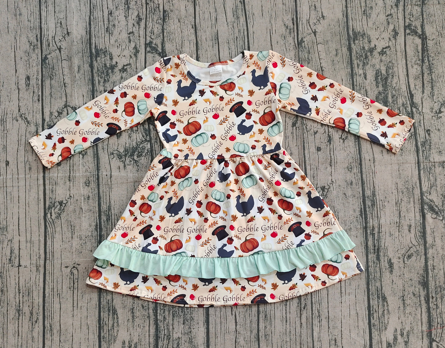 Baby Girl Long Sleeves Thanksgiving turkey Pumpkin Dress RTS