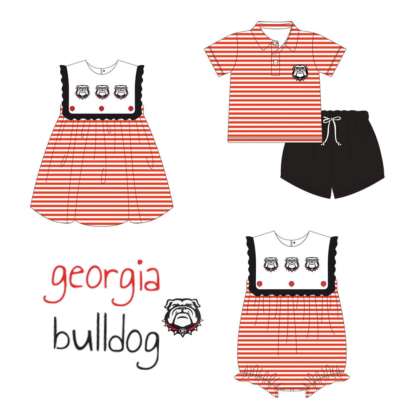 Baby Boy Girl Team Dogs Red Stripes Sibling Romper Dress Clothes Set ( Moq 5 )