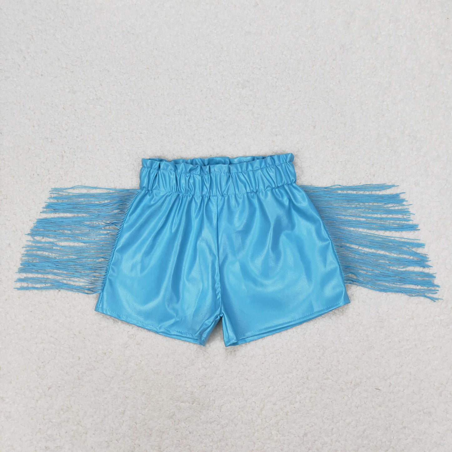 Baby Girl Summer Blue Tassel Leather Shorts