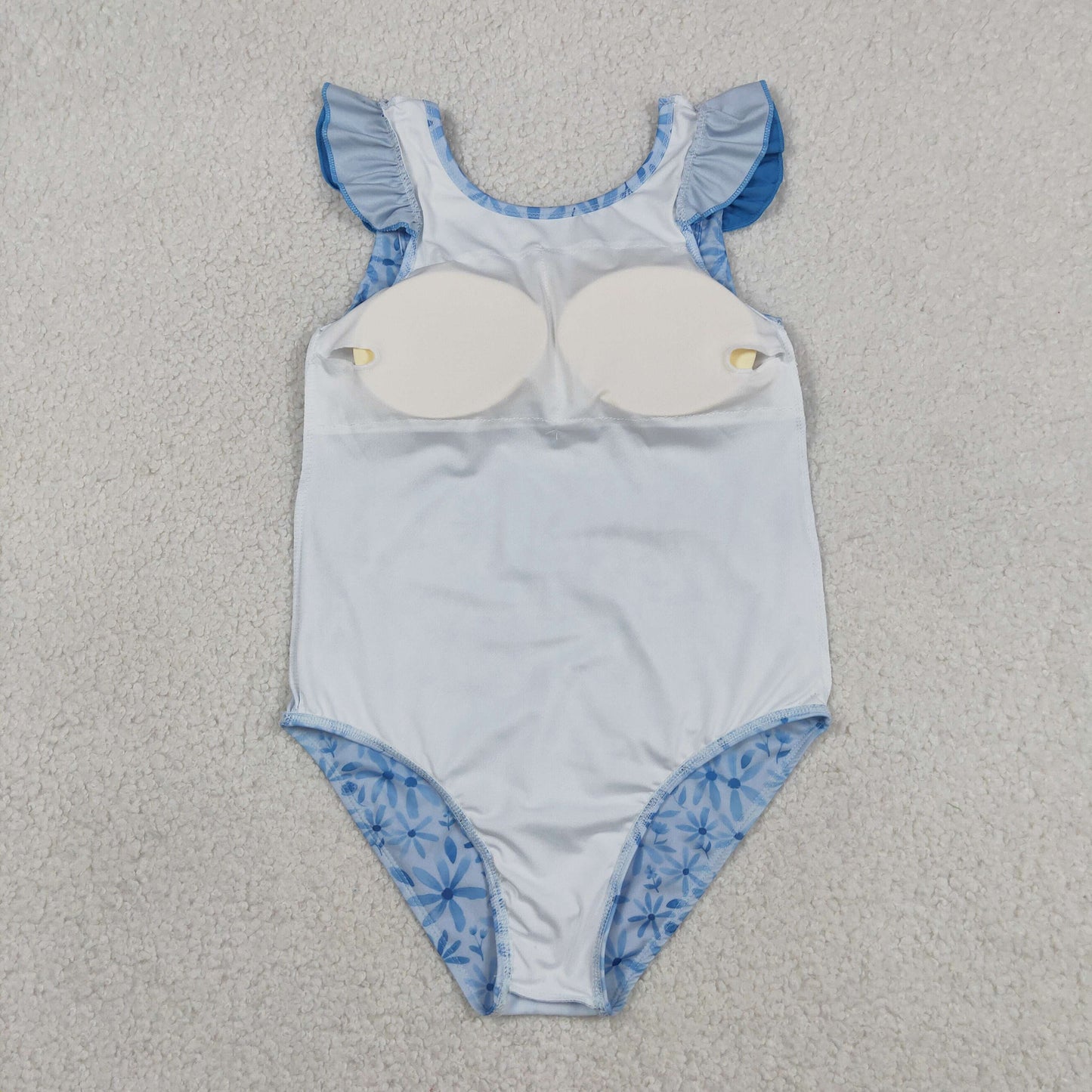 Baby Girl Kids Short Sleeves Blue Flower One Piece Swimsuit RTS