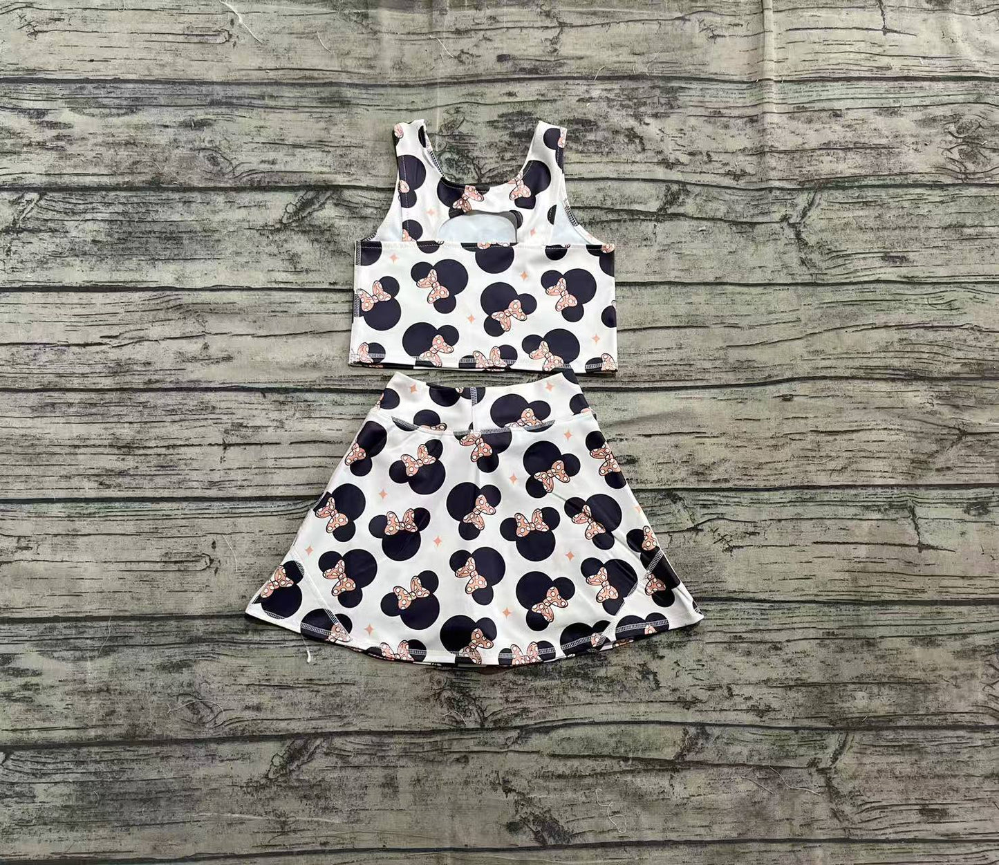 Baby Girl Cartoon Mouse Tops Short Skirt Skort Yoga Active Clothes Set RTS