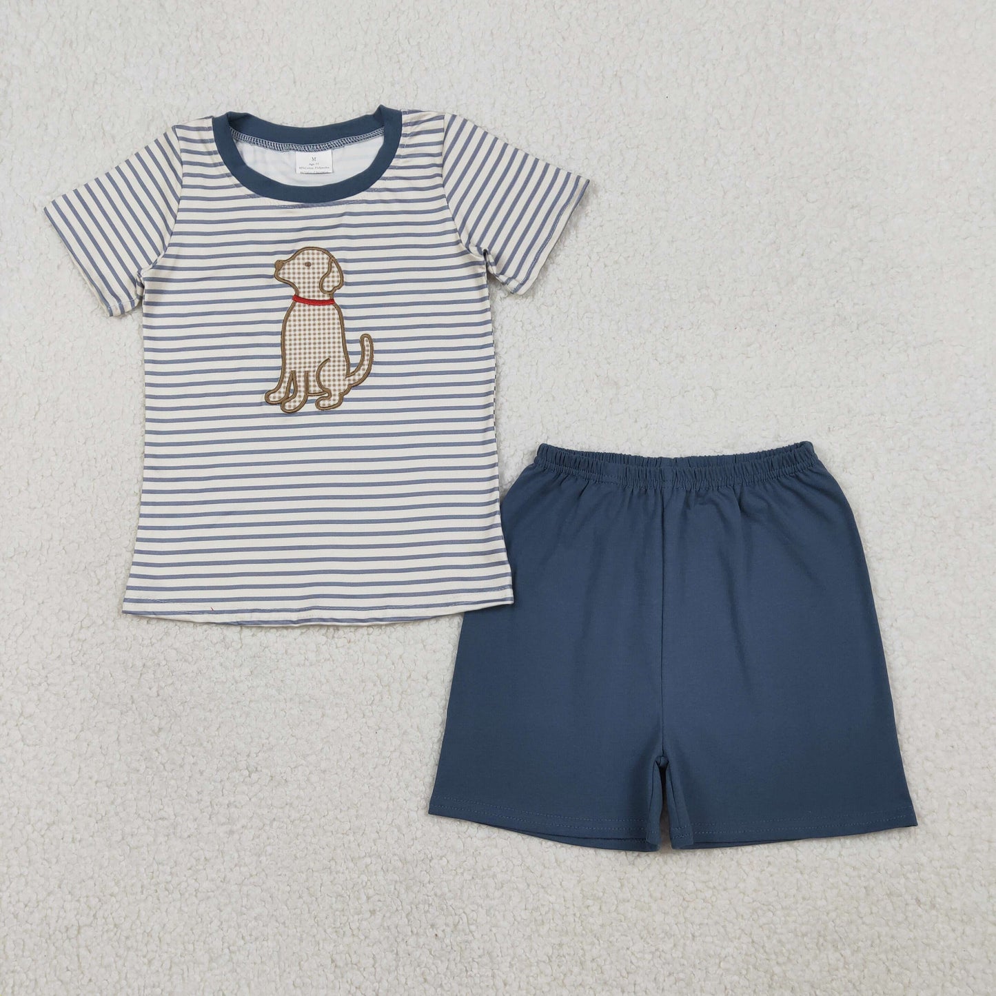Baby Boys Stripes Short Sleeves Embroidery Dog Shirt Shorts Summer Clothes Set RTS