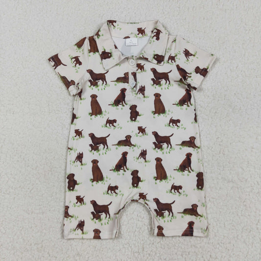 Baby Boy Short Sleeves Dogs Buttons Summer Romper RTS