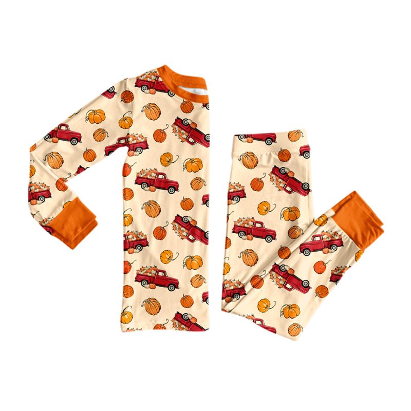 ( Moq 5 ) Preorder Baby Boys Kids Long Sleeves Pumpkins Trucks Shirt Pants Set Pajamas Fall Clothes