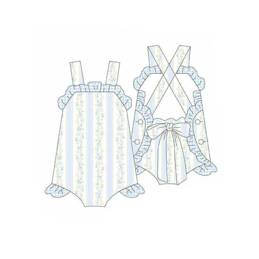 ( Moq 5 ) Preorder Baby Girls Infant Bows Floral Stripes Ruffle Bubble Romper