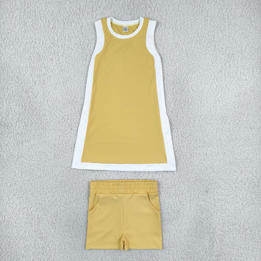 Baby Girls Kids Sleeveless Yellow Tops Shorts Set Yoga Active Clothes RTS