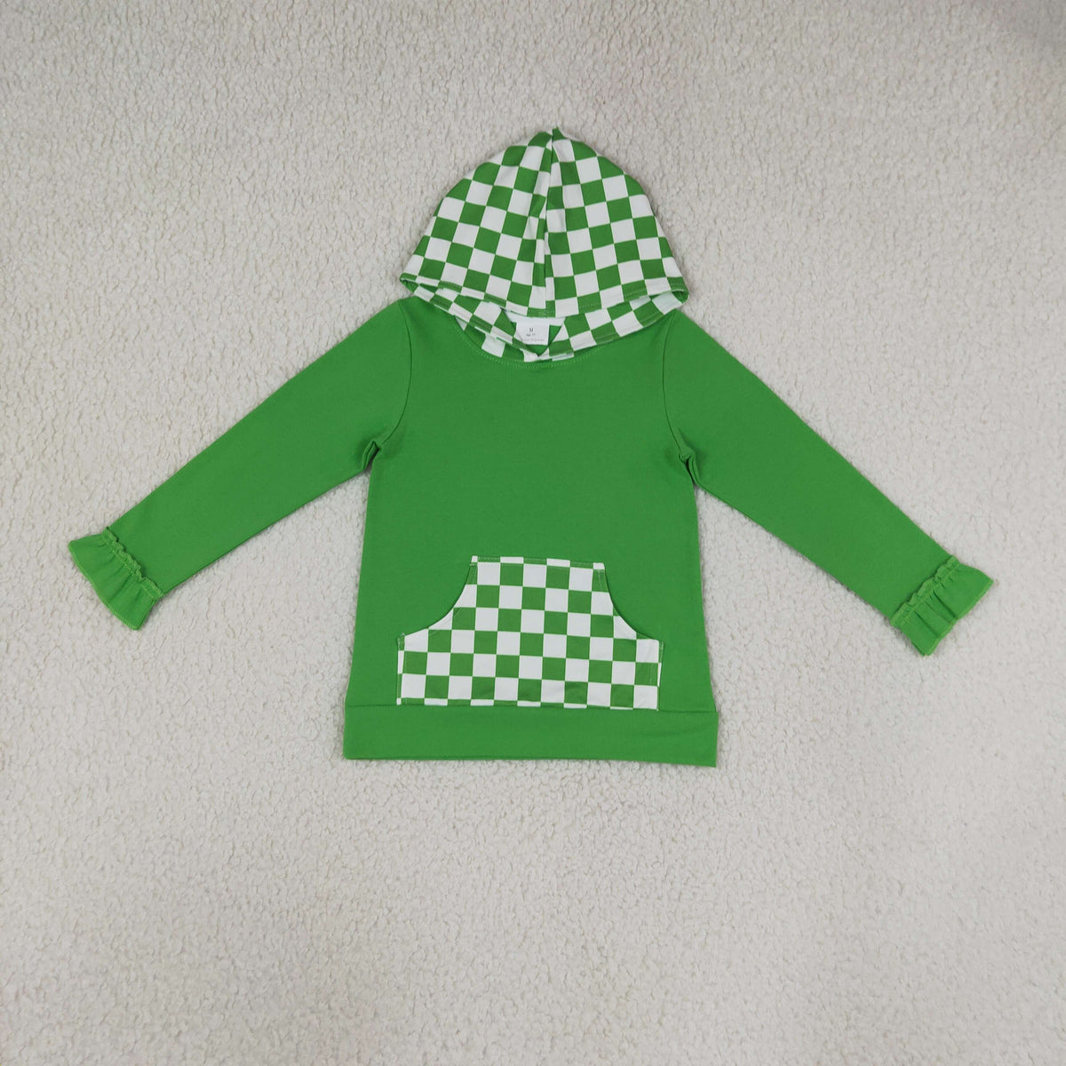 Baby Girls Kids Long Sleeves Green Hoodie Checked Pocket Pullover Tops Clothes RTS