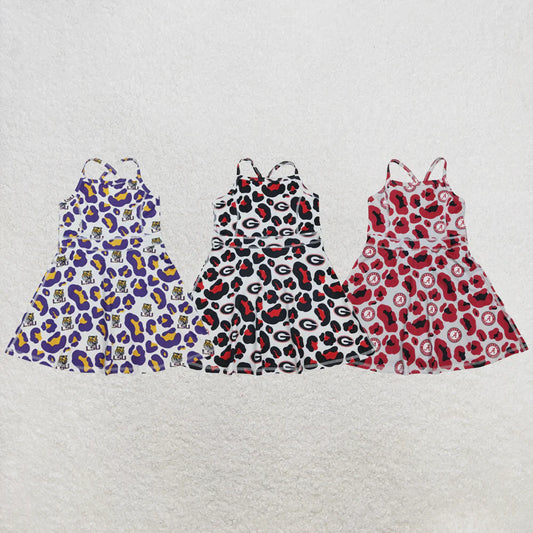 Sibling Baby Girl Kids Sleeveless Leopard Team Knee Length Yoga Active Dresses RTS