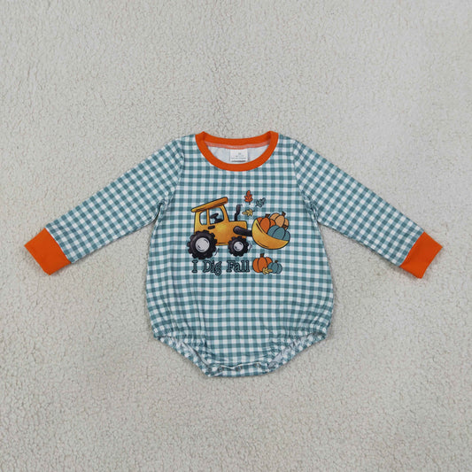 Sibling Baby Boys Kids Long Sleeves Pumpkins Tractor Plaid Romper Set Fall Clothes RTS
