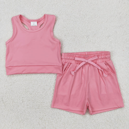Baby Girl Pink Vest Shirt Pockets Shorts Clothes Yoga Active Wear Set RTS