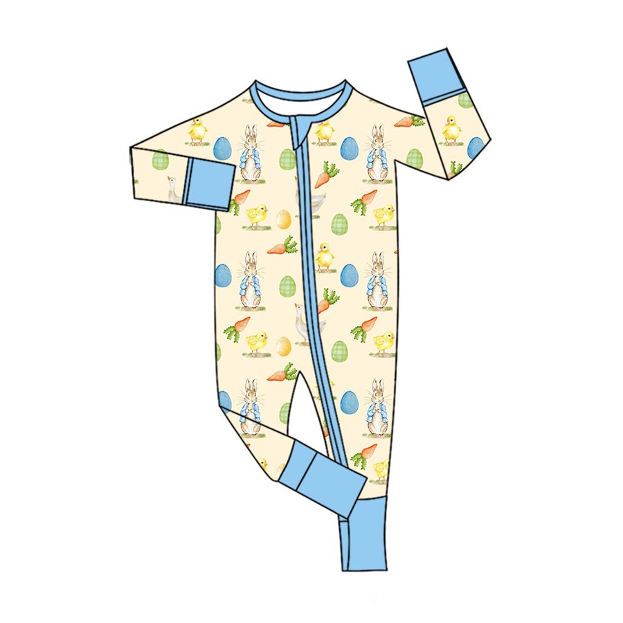 ( Moq 5 ) Preorder Baby Boys Kids Rabbits Eggs Carrots Zipper Footie Romper Easter Clothes