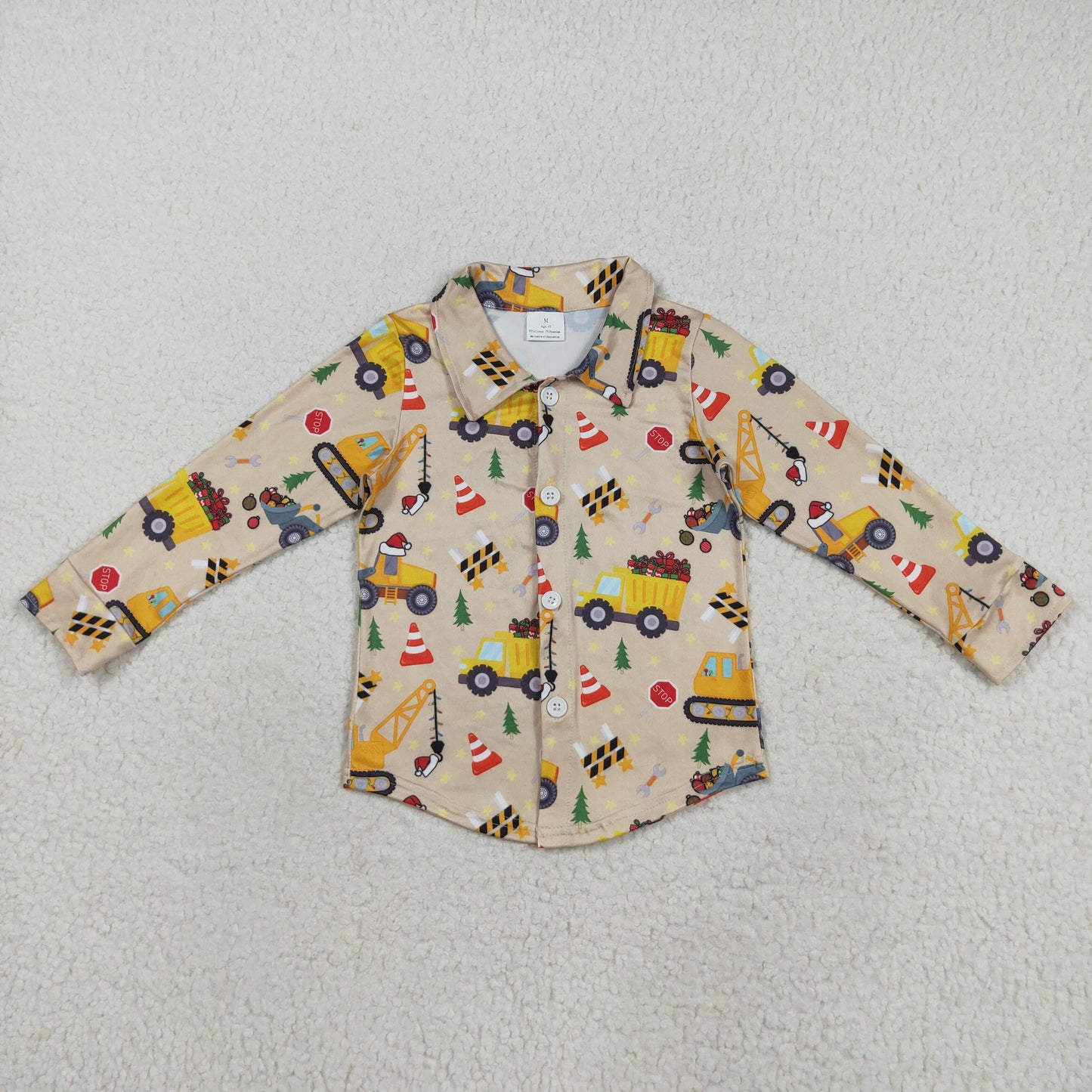 Baby Boy Long Sleeves Trucks Christmas Buttons Shirt Tops RTS