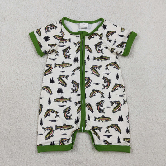 Baby Boy Infant Short Sleeves Fish Zipper Romper RTS