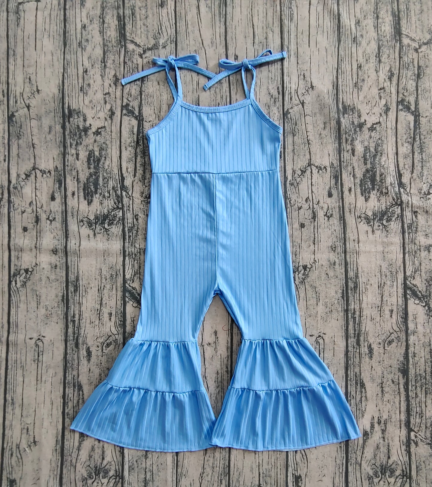 Baby Girl Blue Straps Bell Pants Ribbed Jumpsuit Clothes RTS