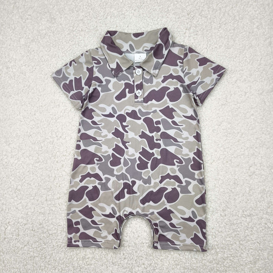 Baby Boy Infant Short Sleeves Camo Buttons Romper RTS