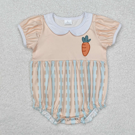 Baby Girl Infant Short Sleeves Easter Carrot Plaid Bubble Romper