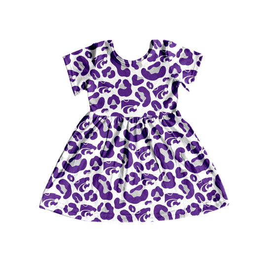Baby Girl Short Sleeves Leopard Team Knee Length Dress Moq 5