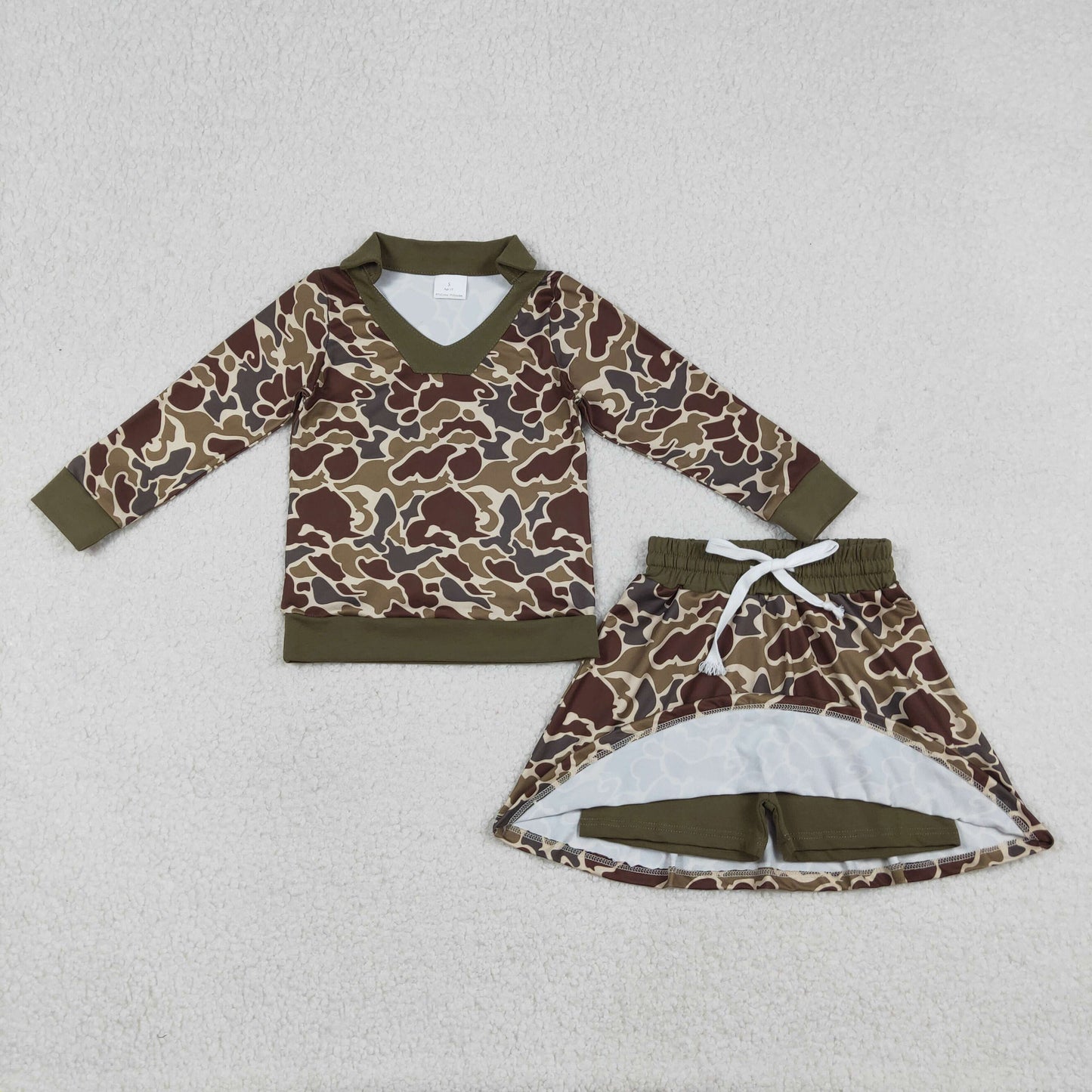 Baby Girls Long Sleeves Camo Shirt Skirt Shorts Hunting Clothes Set RTS