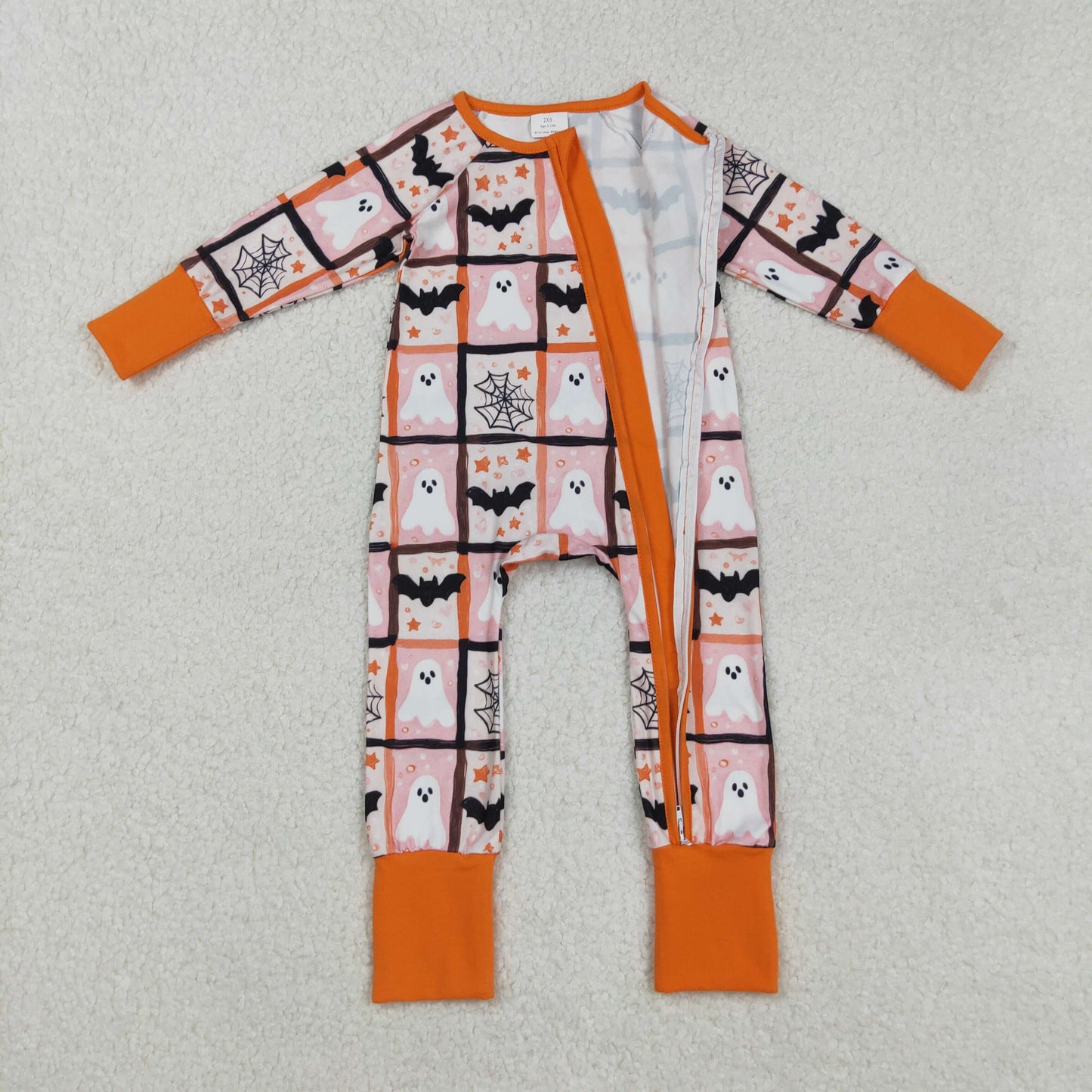 Baby Kids Toddler Long Sleeves Ghost Bats Halloween Zipper Footie Romper RTS