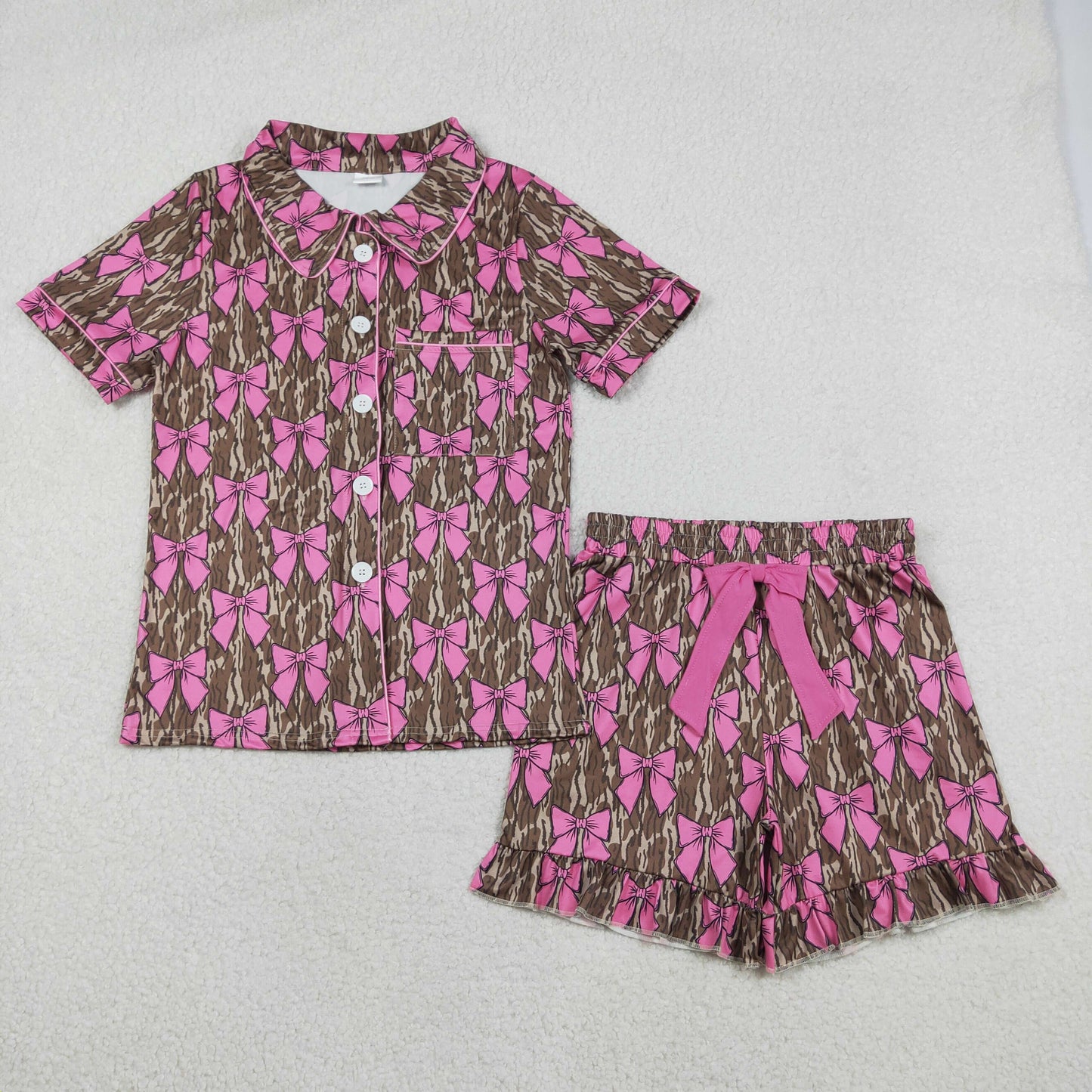 Sibling Girls Kids Adult Women Embroidery Bows Southern Camo Smocked Dress Romper Pajamas Pants RTS